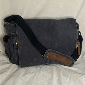 SMRITI Canvas Messenger Bag Gray Crossbody Leather Trim Adjustable Strap